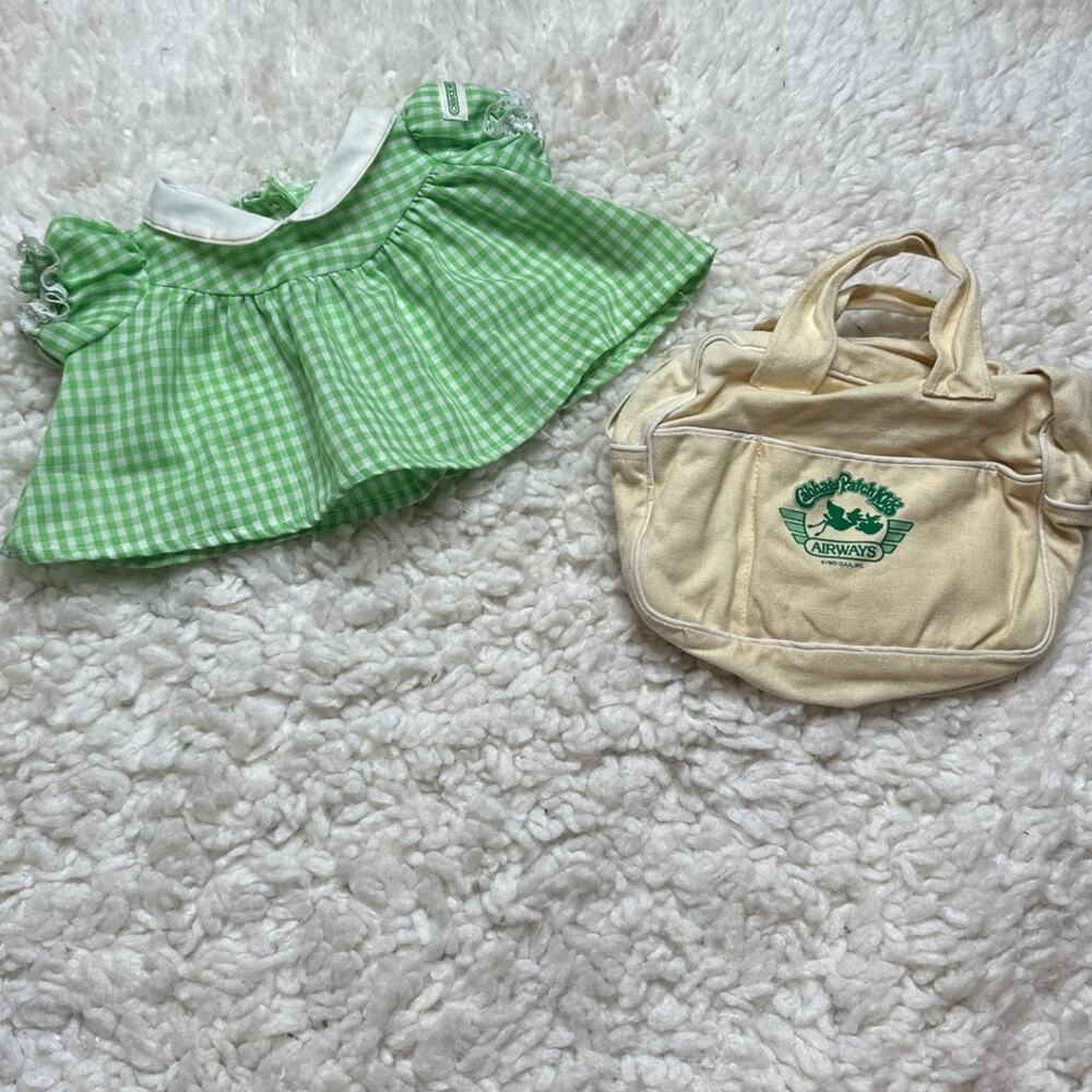 Vintage Cabbage Patch Kids Airways Canvas Travel Bag 1980s Green Gingham Dress